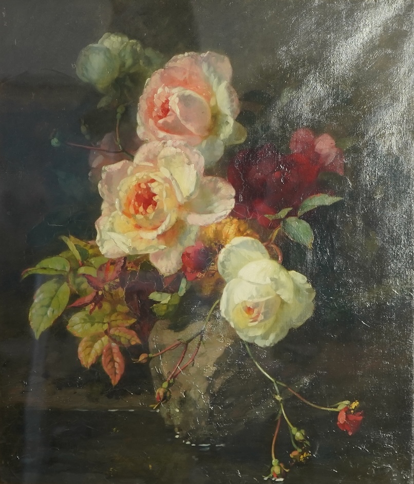 Attributed to Henri-Théodore Fantin-Latour, French (1836-1904), Still life study of flowers in a grey vase